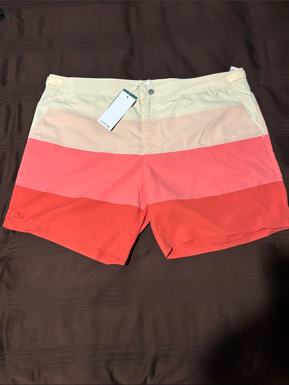 Lacoste Men's Colorblock Swim Shorts in Coral, Peach & Cream